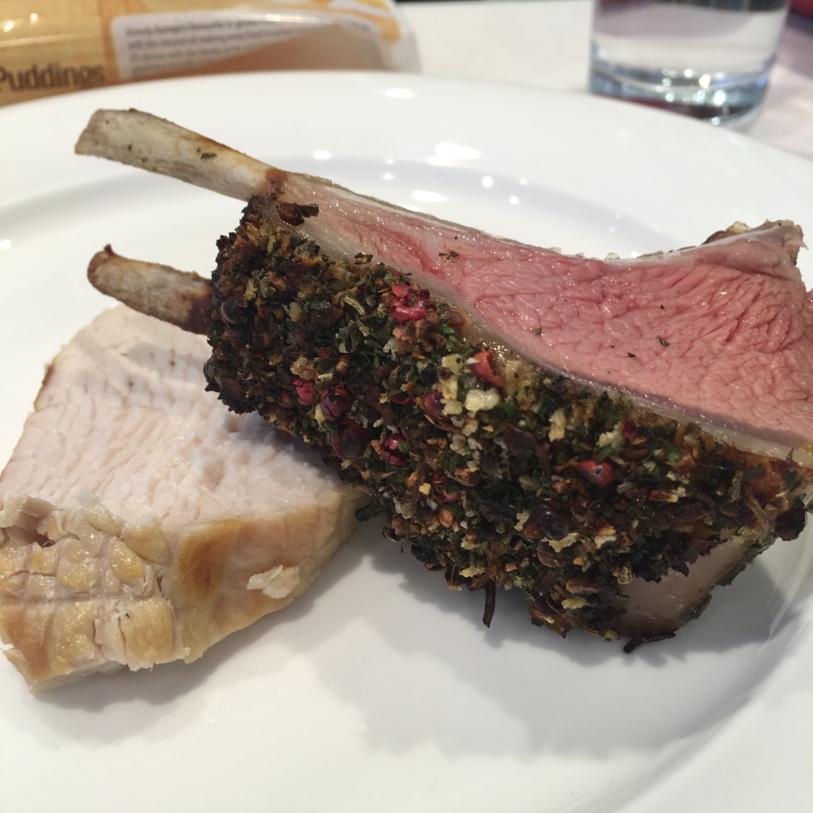 Main course - turkey and peppercorn crusted lamb